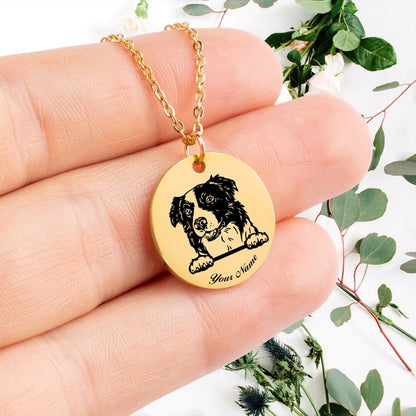 Border Collie Dog Portrait Necklace - Personalizable Jewelry