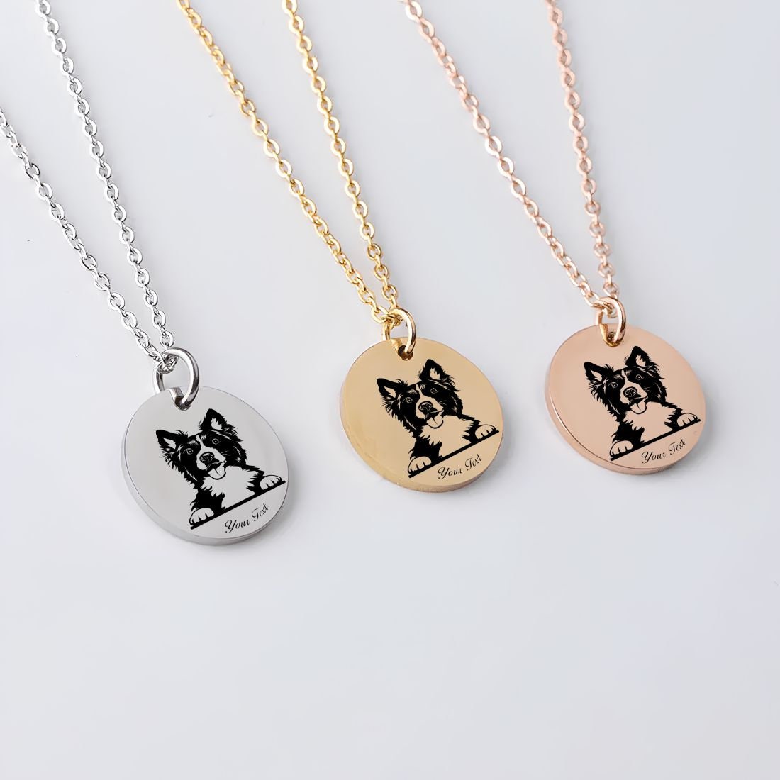 Border Collie Dog Portrait Necklace - Personalizable Jewelry