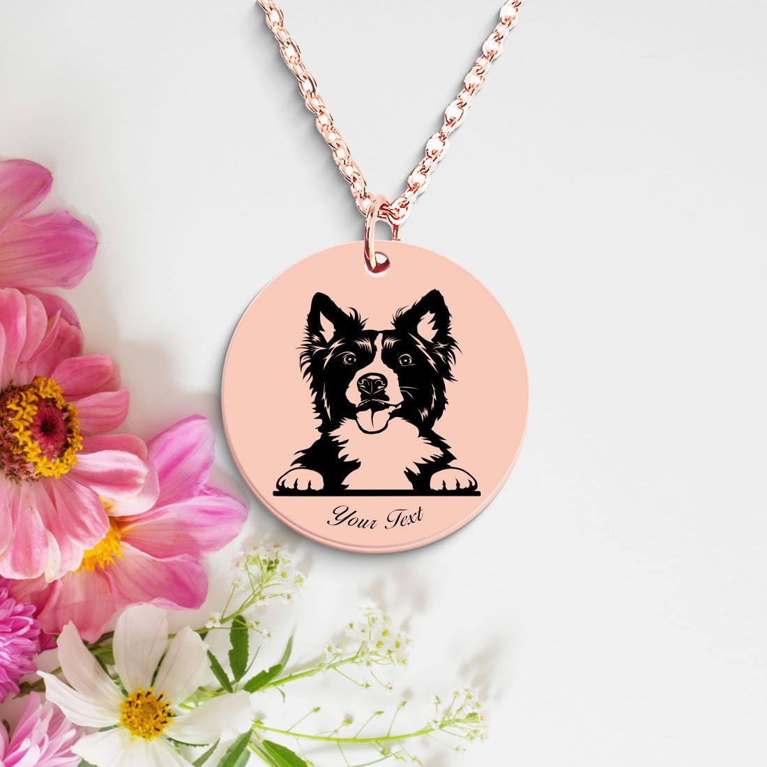 Border Collie Dog Portrait Necklace - Personalizable Jewelry