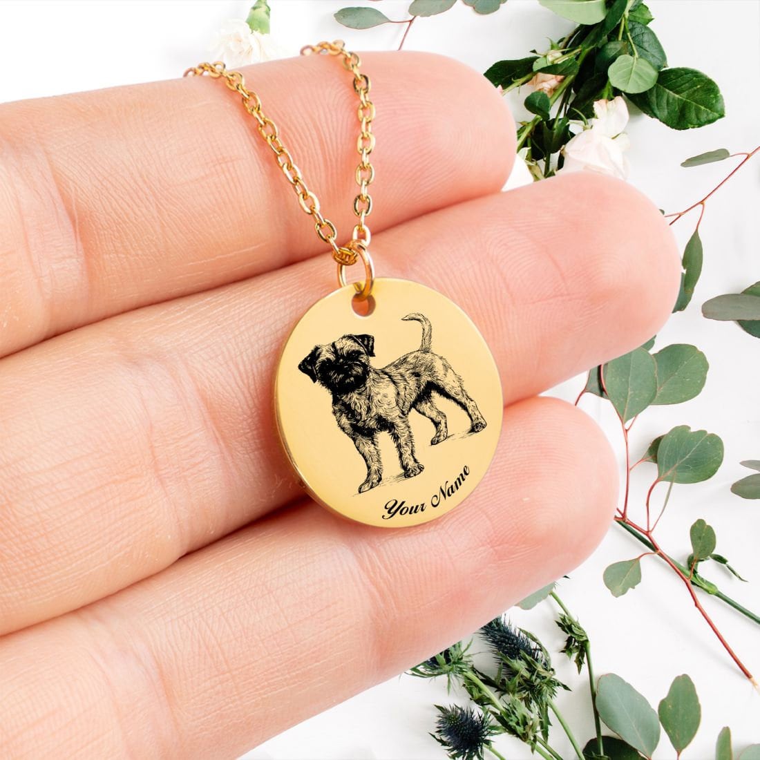 Border Terrier Dog Portrait Necklace - Personalizable Jewelry