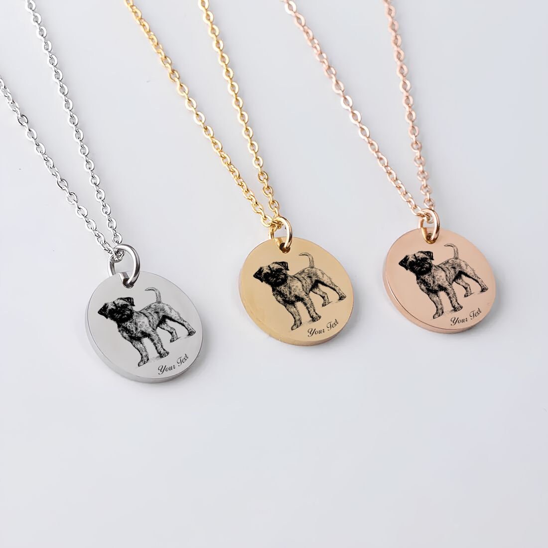 Border Terrier Dog Portrait Necklace - Personalizable Jewelry