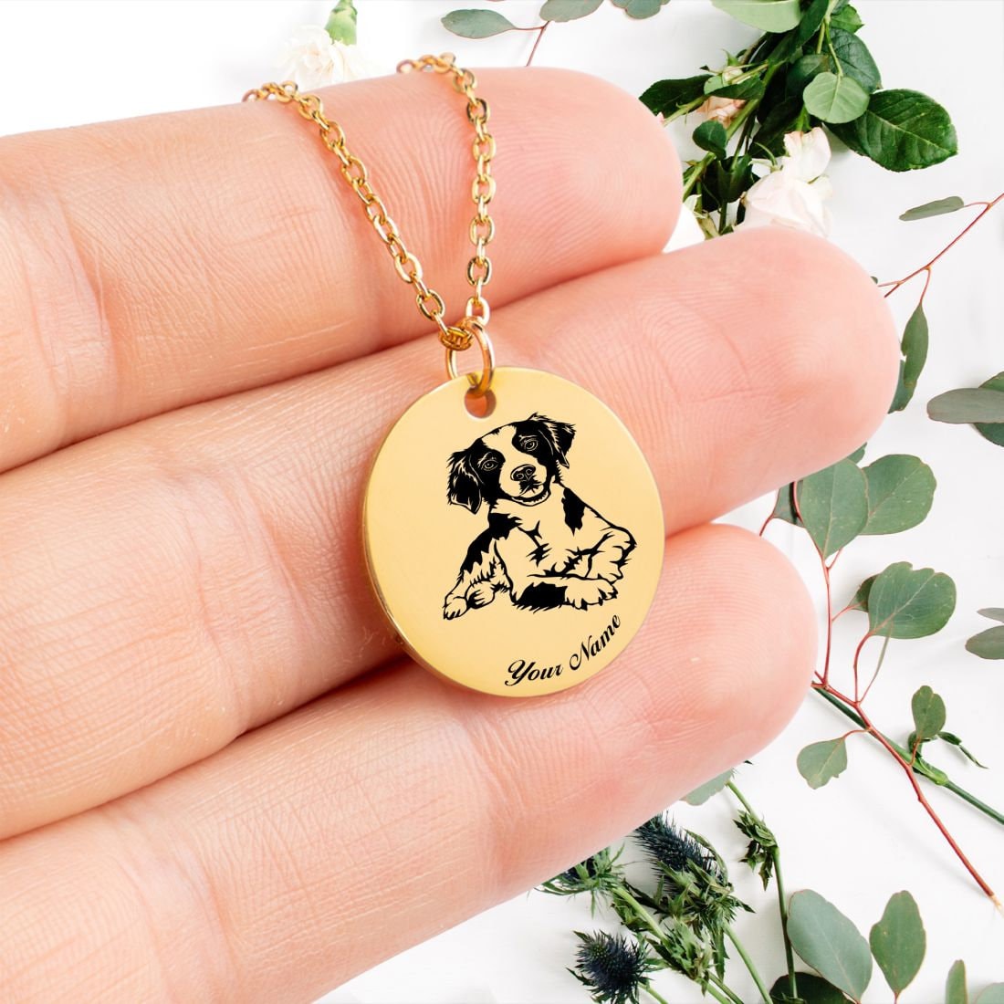 Brittany Spaniel Dog Portrait Necklace - Personalizable Jewelry