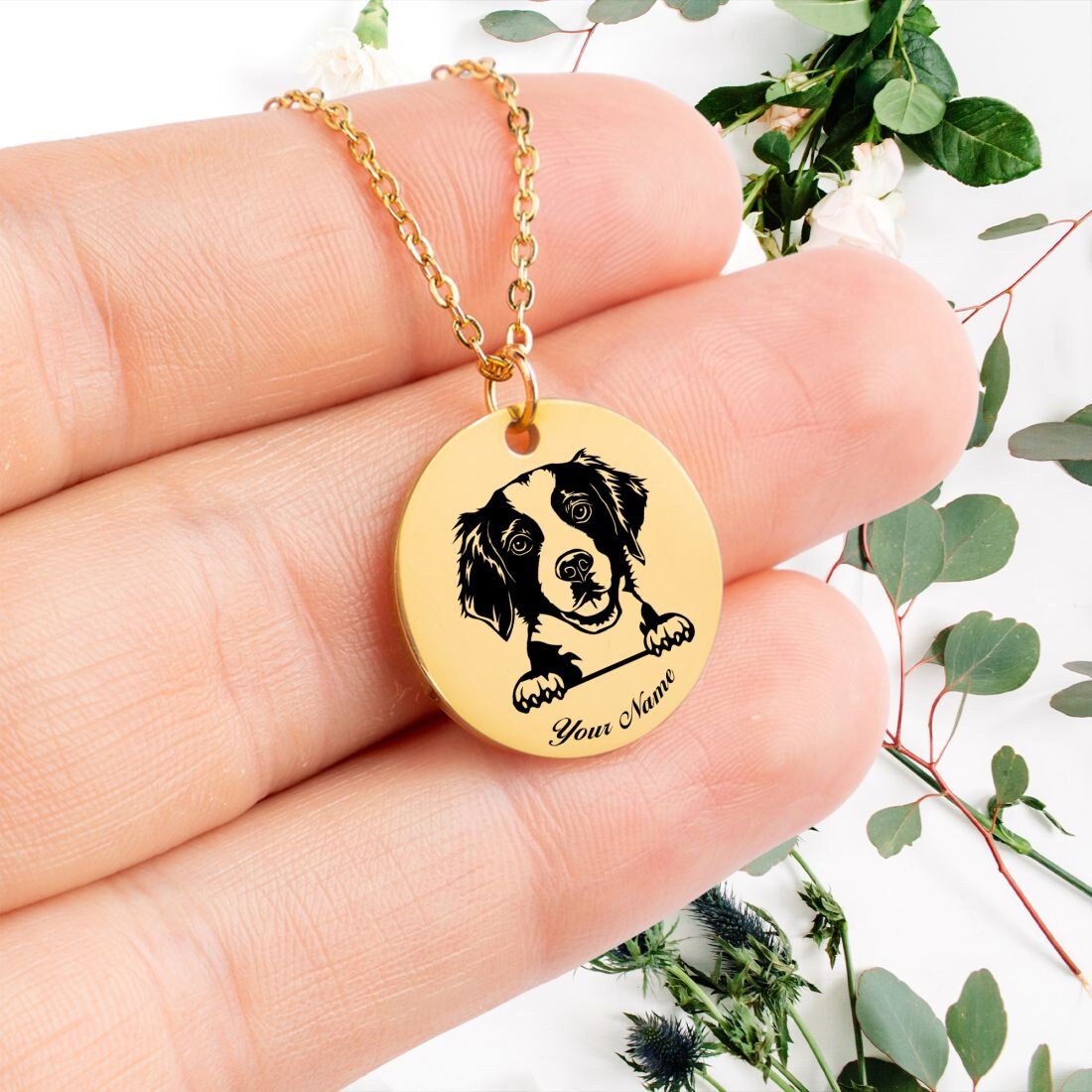 Brittany Spaniel Dog Portrait Necklace - Personalizable Jewelry