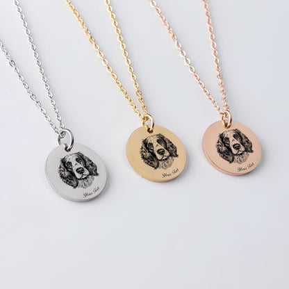 Brittany Spaniel Dog Portrait Necklace - Personalizable Jewelry