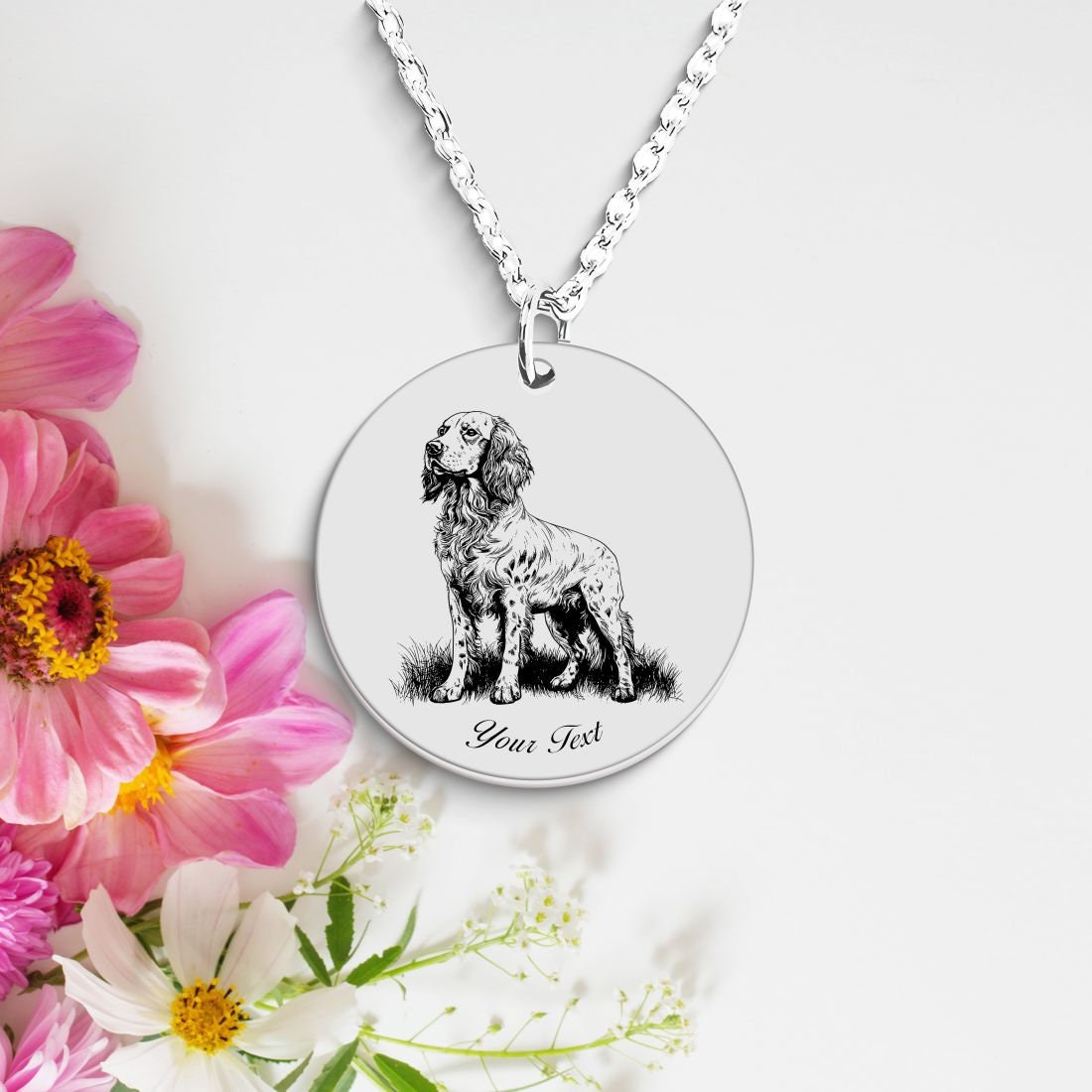 Brittany Spaniel Dog Portrait Necklace - Personalizable Jewelry