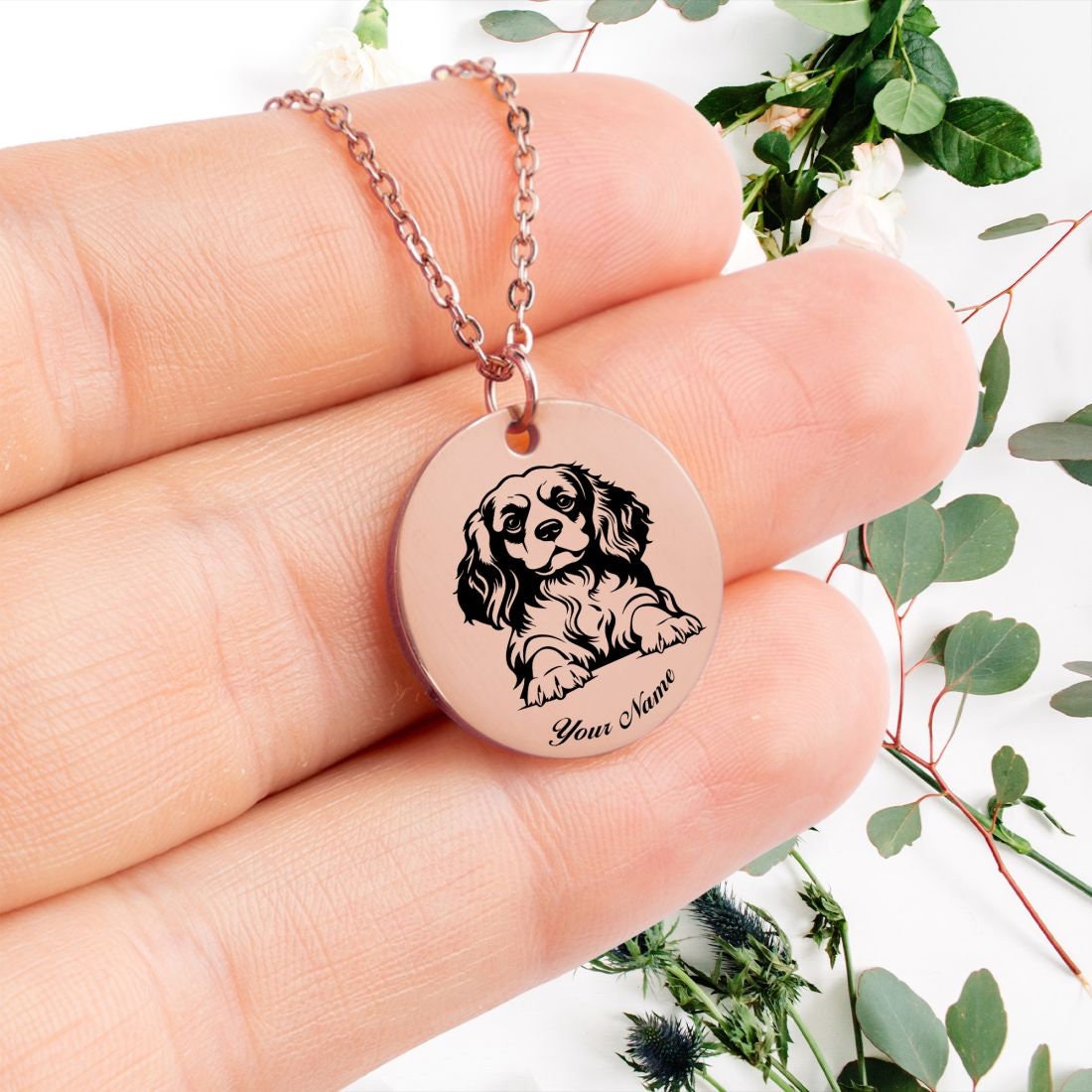 Cavalier King Charles Spaniel Dog Portrait Necklace - Personalizable