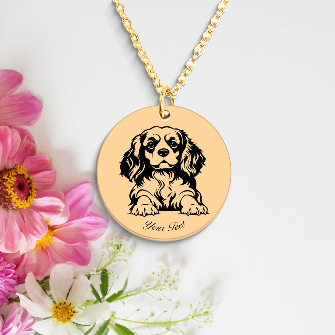 Cavalier King Charles Spaniel Dog Portrait Necklace - Personalizable