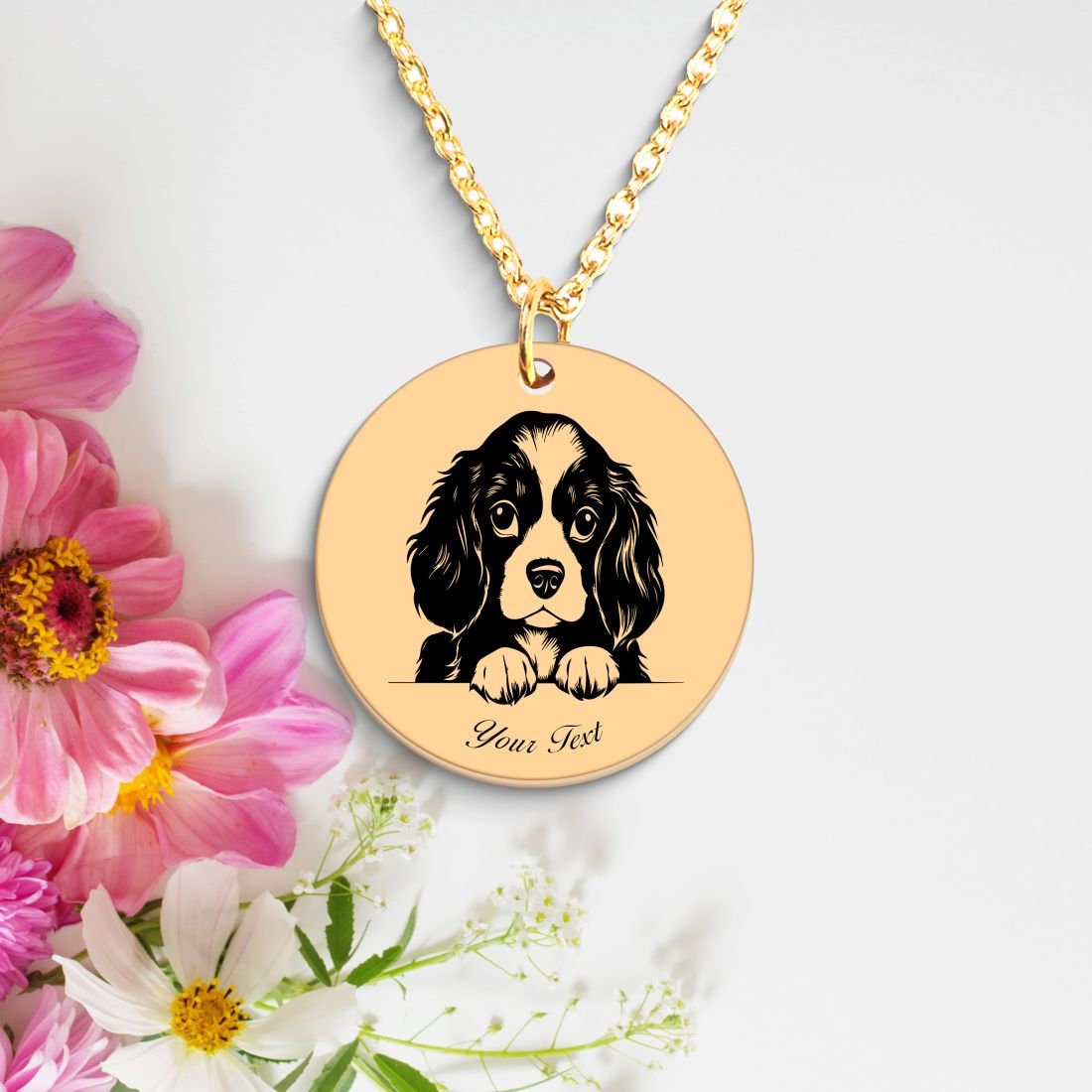 Cavalier King Charles Spaniel Dog Portrait Necklace - Personalizable