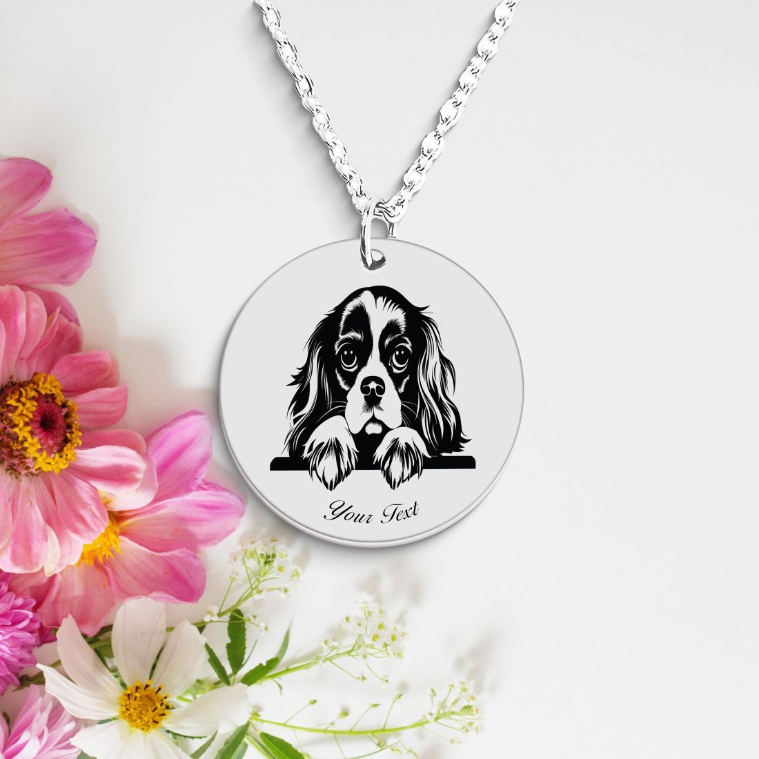 Cavalier King Charles Spaniel Dog Portrait Necklace - Personalizable