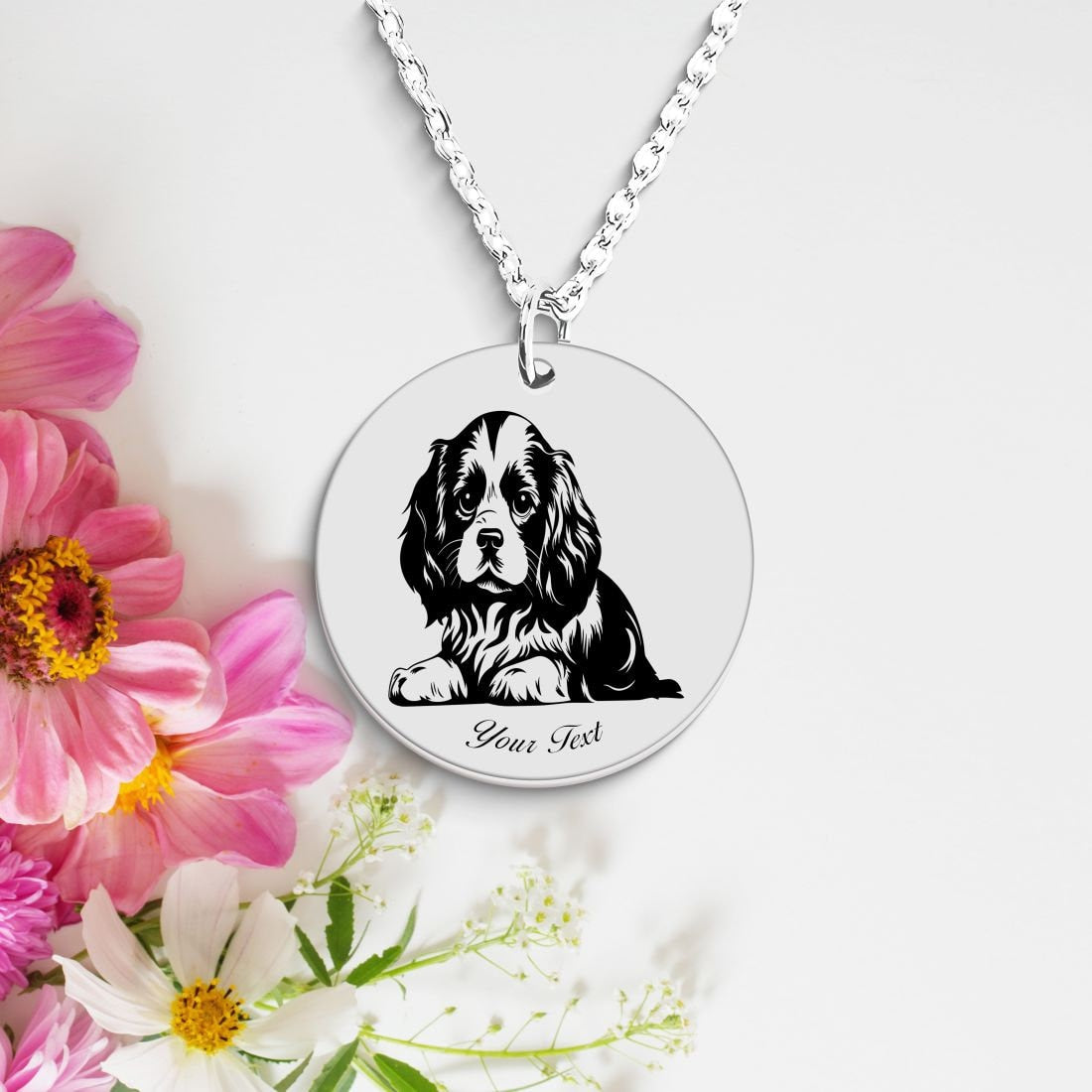 Cavalier King Charles Spaniel Dog Portrait Necklace - Personalizable