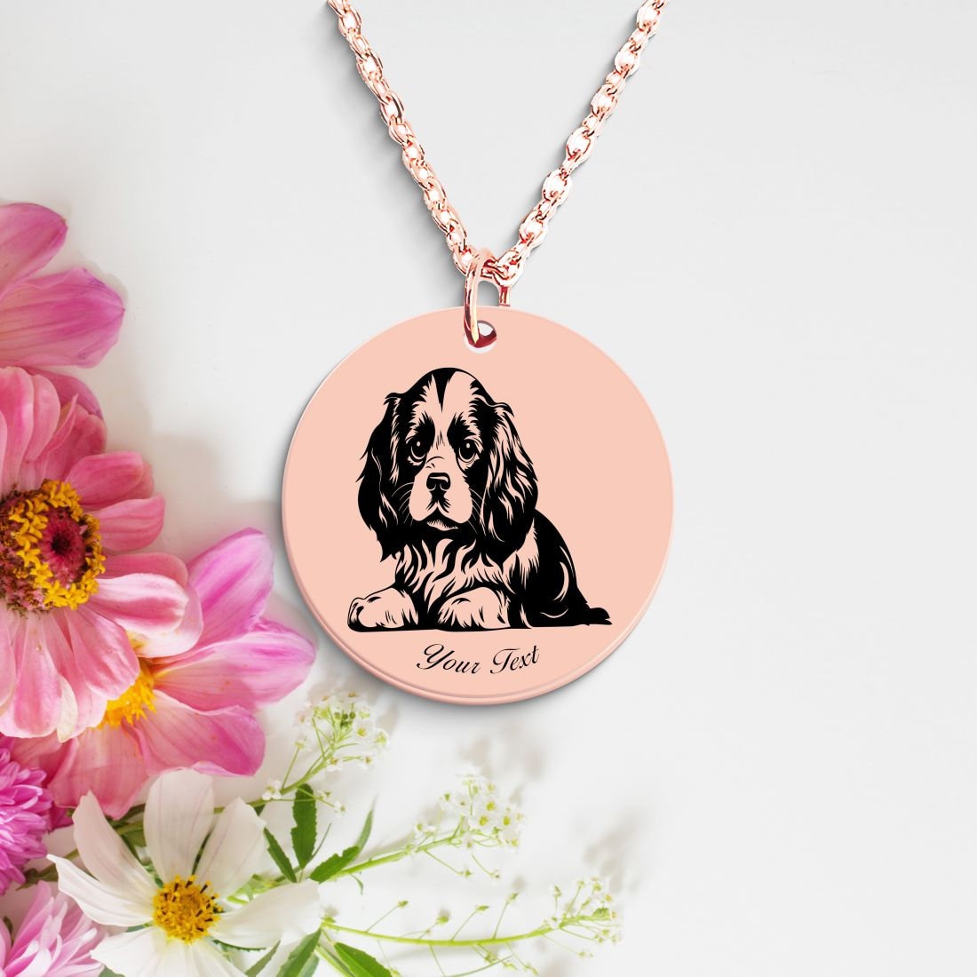 Cavalier King Charles Spaniel Dog Portrait Necklace - Personalizable