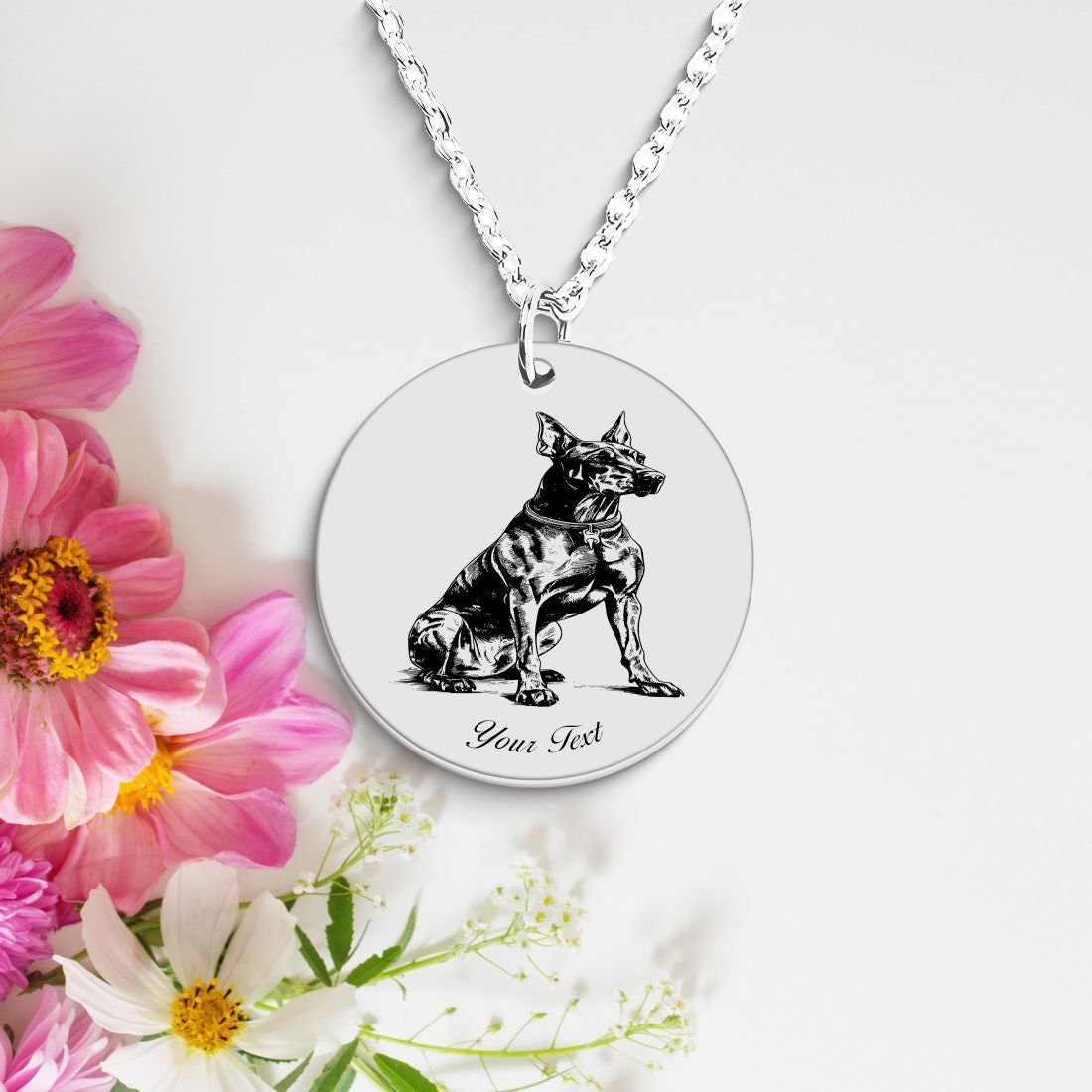 Doberman Pinscher Dog Portrait Necklace - Personalizable Jewelry
