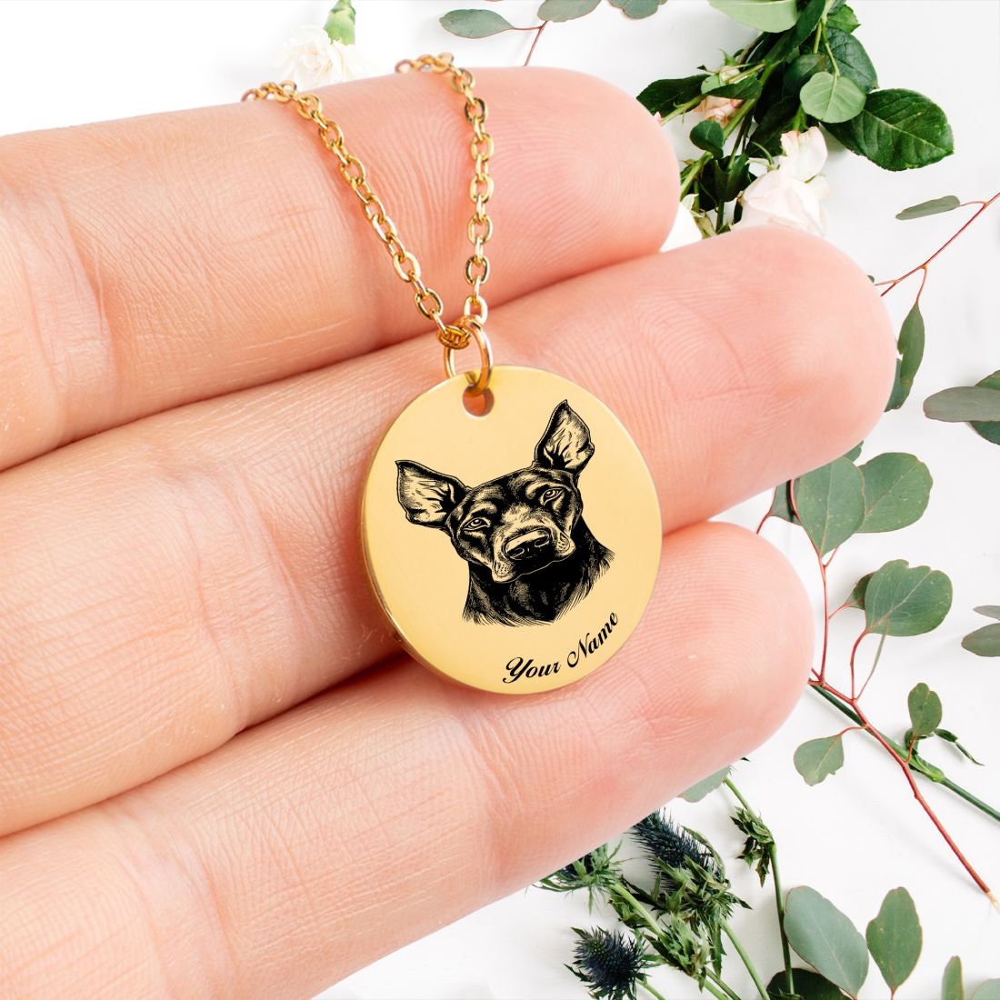 Doberman Pinscher Dog Portrait Necklace - Personalizable Jewelry