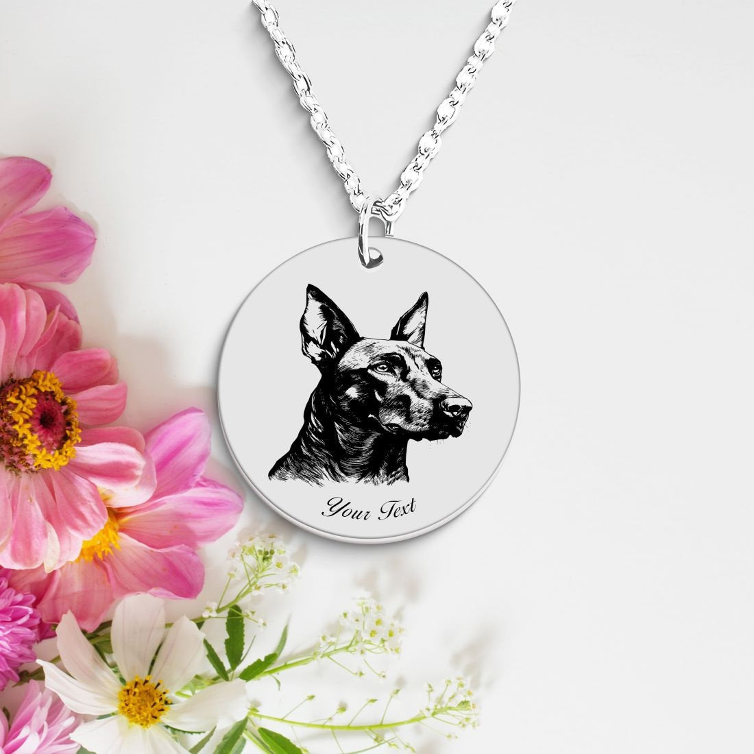 Doberman Pinscher Dog Portrait Necklace - Personalizable Jewelry