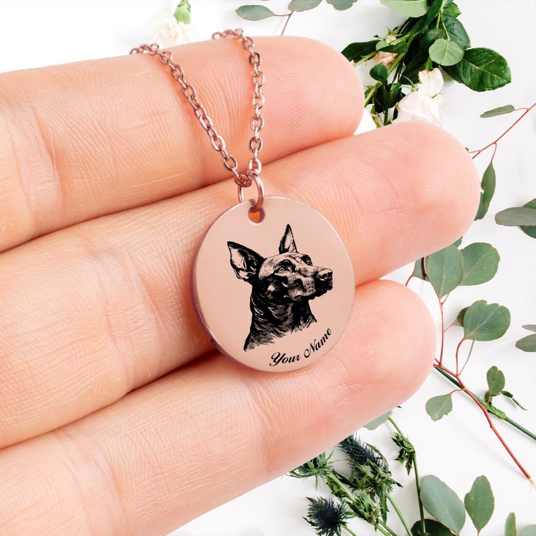 Doberman Pinscher Dog Portrait Necklace - Personalizable Jewelry