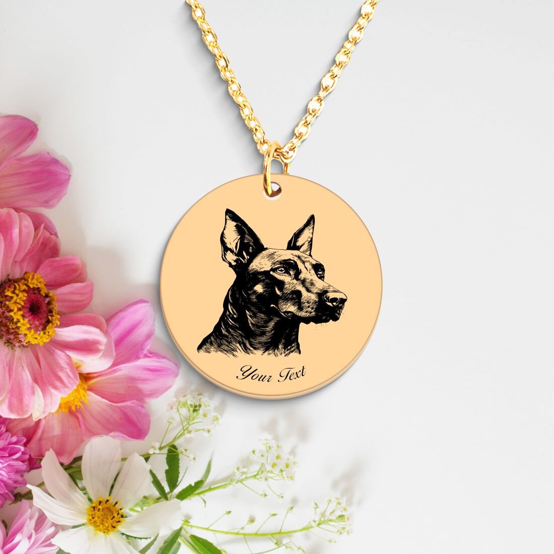 Doberman Pinscher Dog Portrait Necklace - Personalizable Jewelry