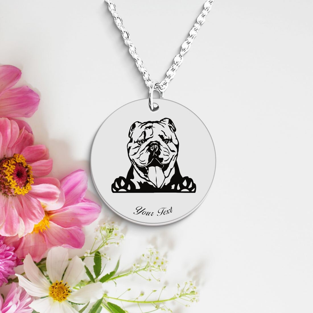 English Bulldog Portrait Necklace - Personalizable Jewelry