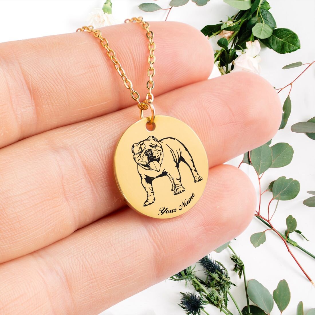 English Bulldog Portrait Necklace - Personalizable Jewelry