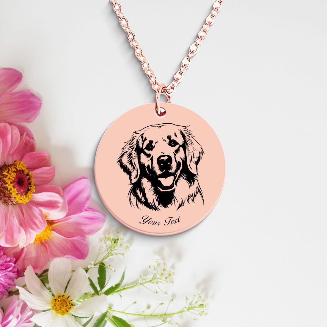 Golden Retriever Dog Portrait Necklace - Personalizable Jewelry