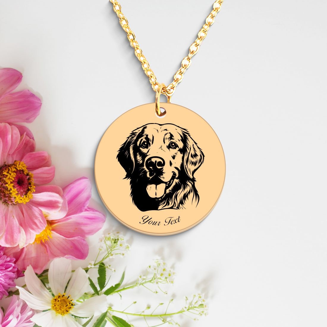 Golden Retriever Dog Portrait Necklace - Personalizable Jewelry