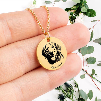 Golden Retriever Dog Portrait Necklace - Personalizable Jewelry