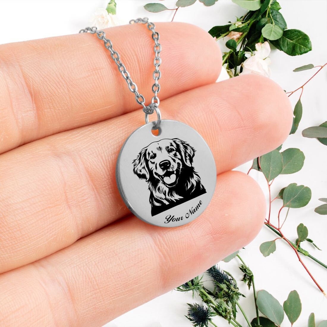 Golden Retriever Dog Portrait Necklace - Personalizable Jewelry