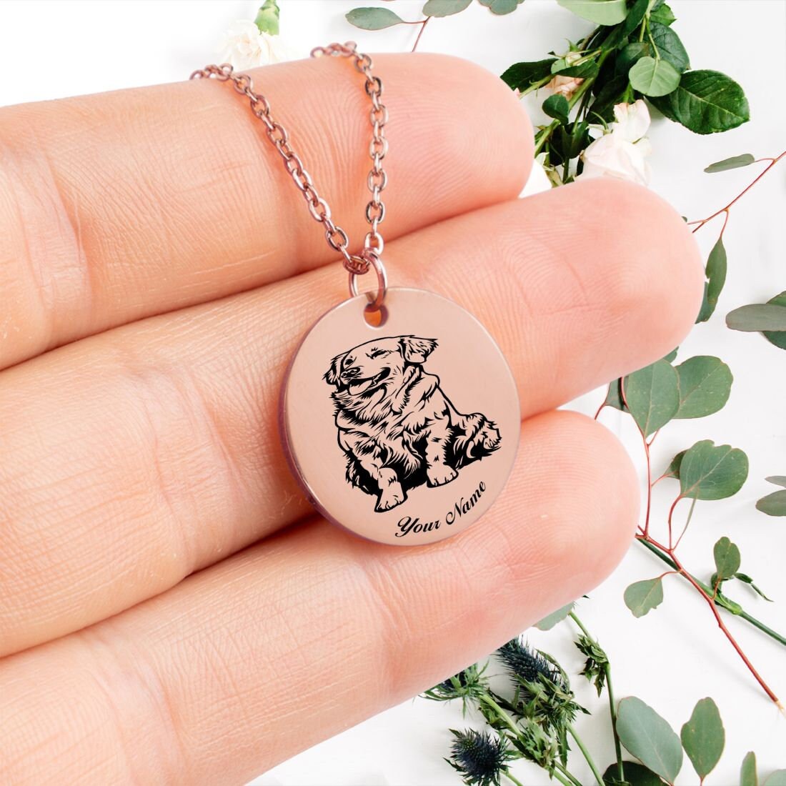 Golden Retriever Dog Portrait Necklace - Personalizable Jewelry