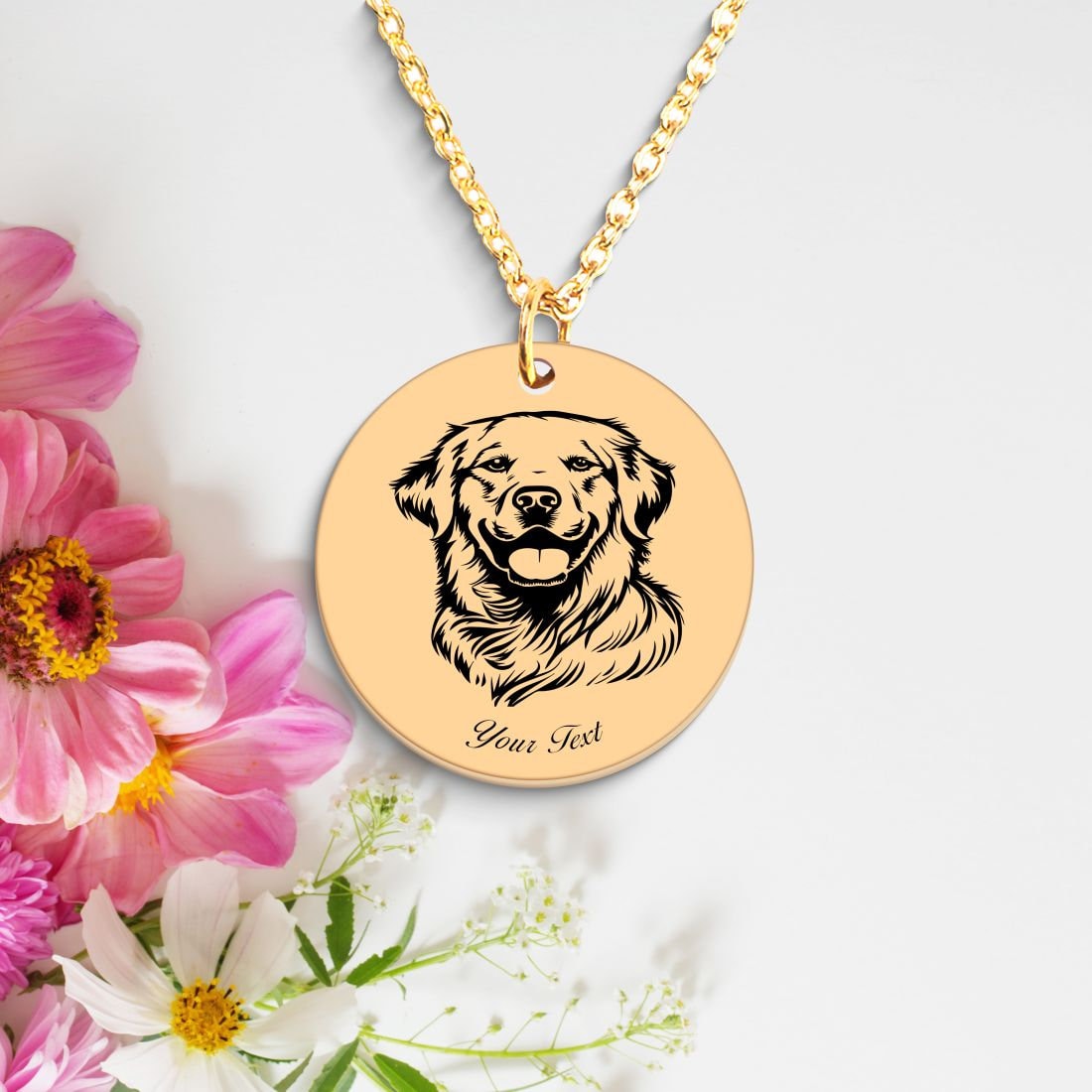 Golden Retriever Dog Portrait Necklace - Personalizable Jewelry