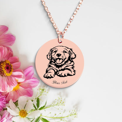 Golden Retriever Dog Portrait Necklace - Personalizable Jewelry