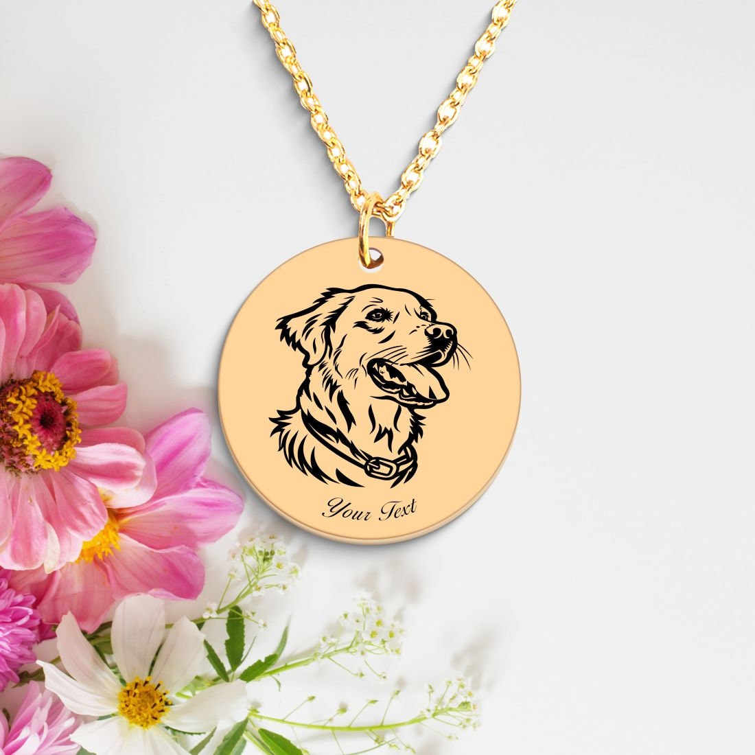 Golden Retriever Dog Portrait Necklace - Personalizable Jewelry