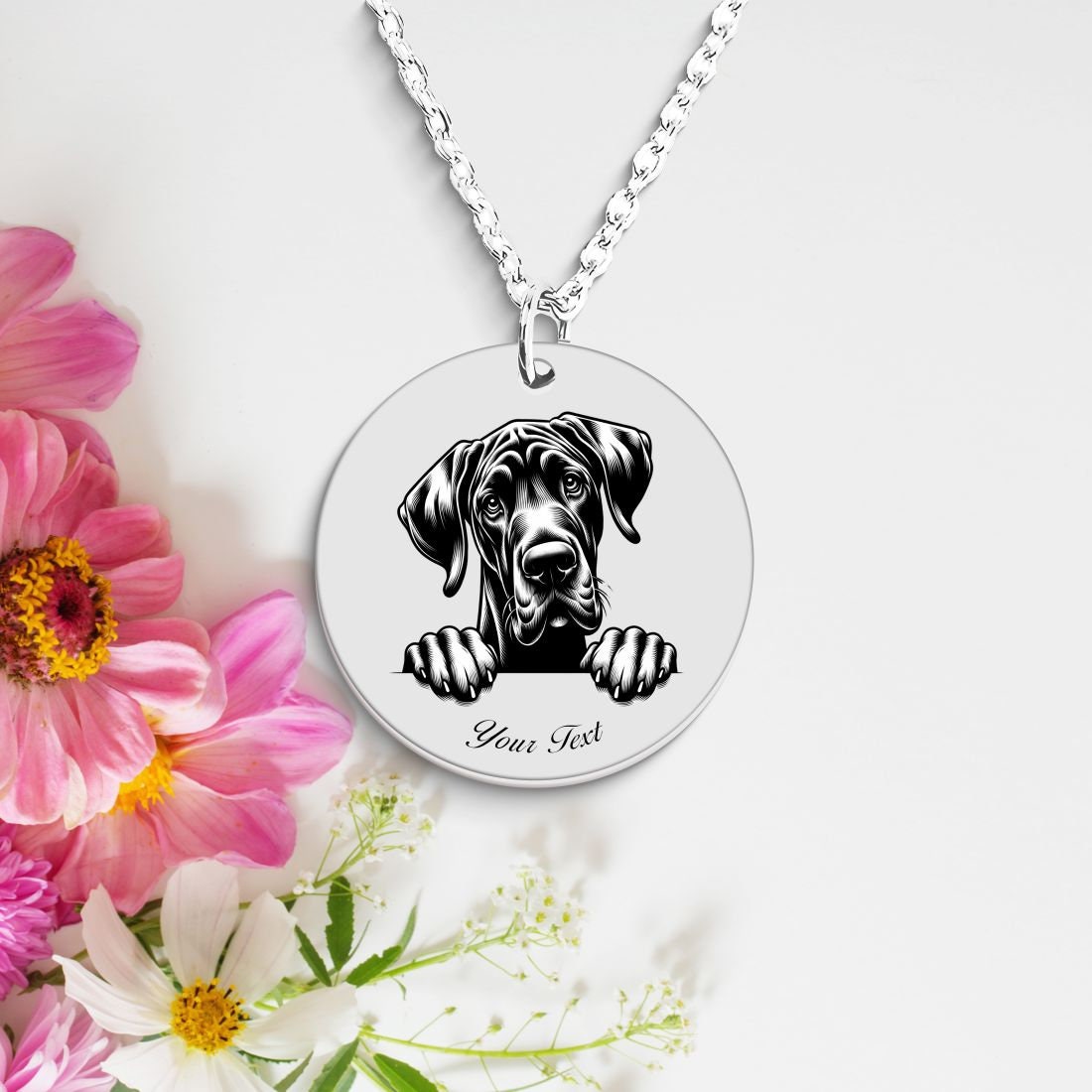 Great Dane Dog Portrait Necklace - Personalizable Jewelry