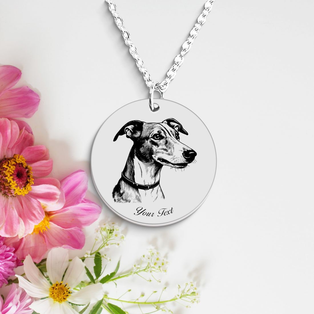 Grayhound Dog Portrait Necklace - Personalizable Jewelry