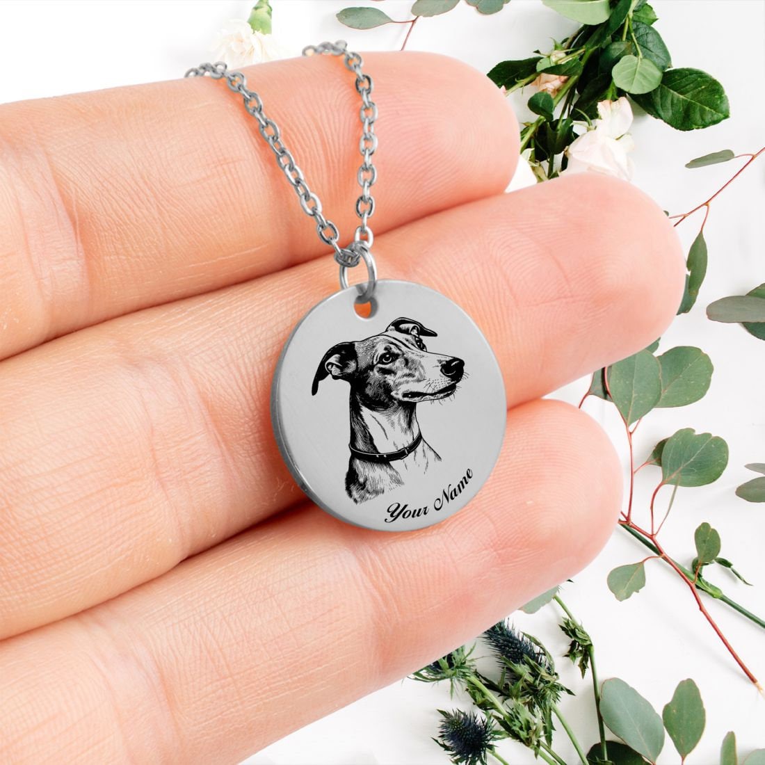 Grayhound Dog Portrait Necklace - Personalizable Jewelry