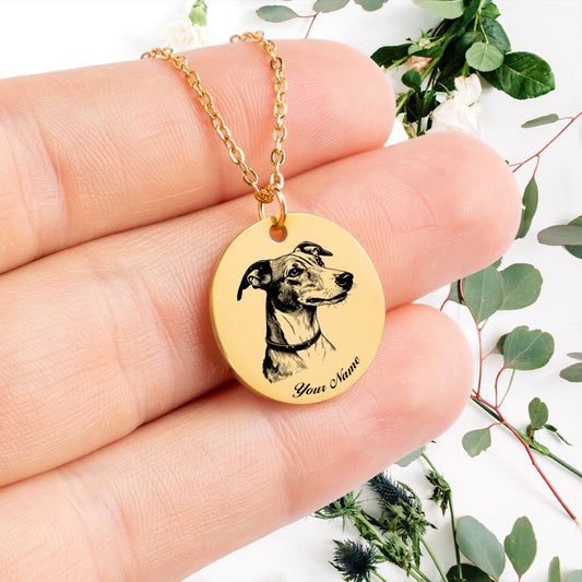 Grayhound Dog Portrait Necklace - Personalizable Jewelry