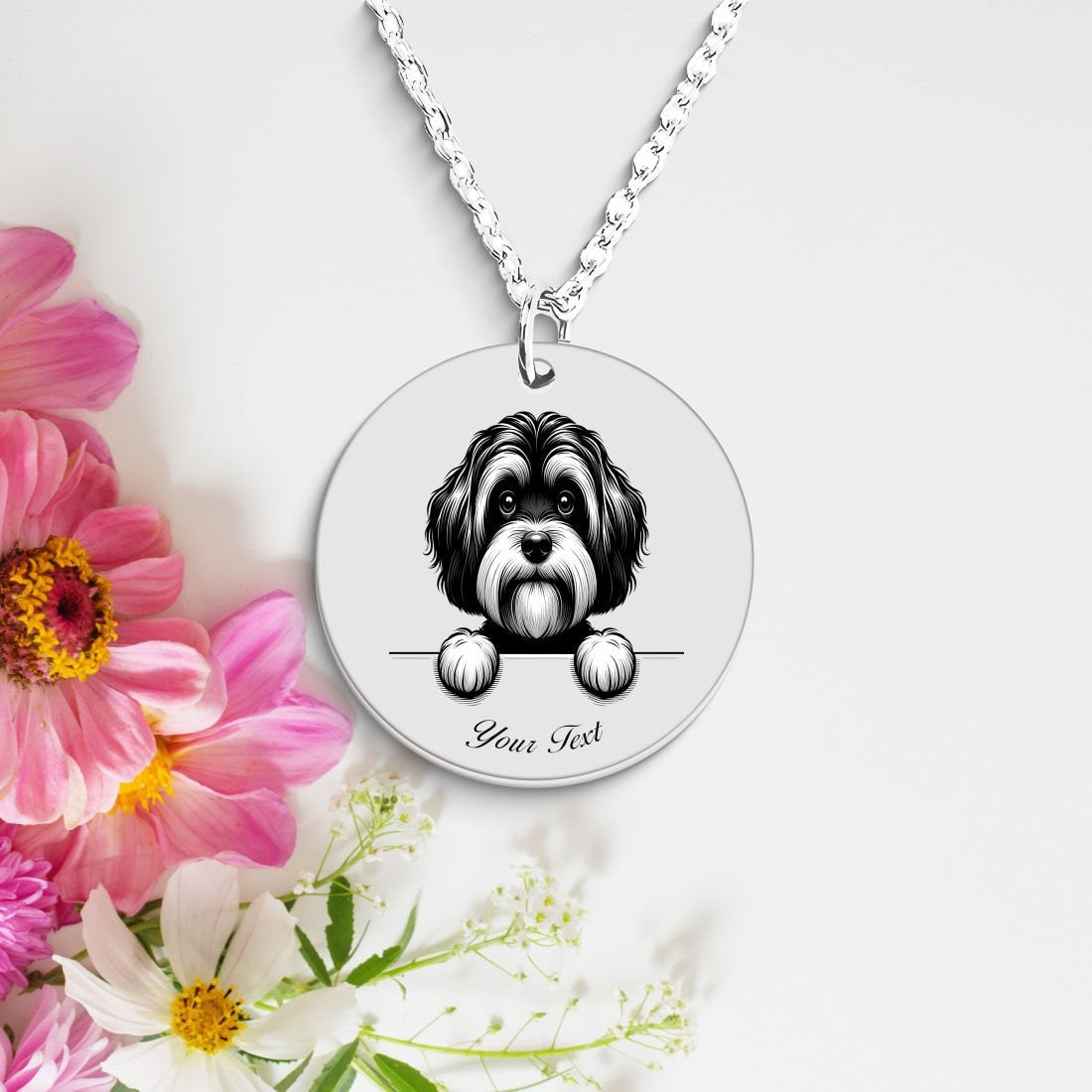 Havanese Dog Portrait Necklace - Personalizable Jewelry