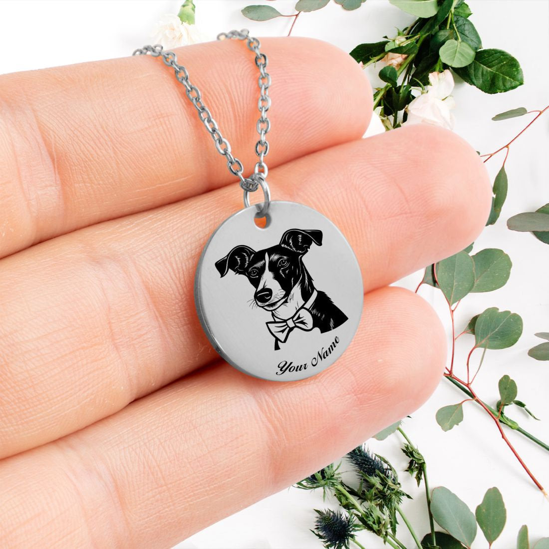 Rat Terrier Dog Portrait Necklace - Personalizable Jewelry