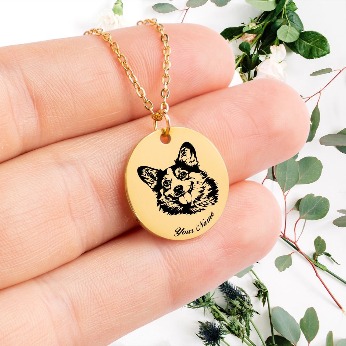 Welsh Corgi Dog Portrait Necklace - Personalizable Jewelry