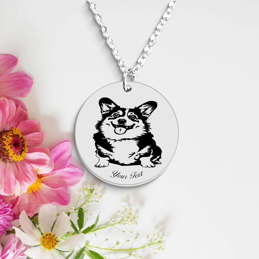 Welsh Corgi Dog Portrait Necklace - Personalizable Jewelry