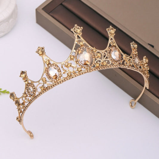 Champagne Wedding Crown Rhinestone Bride Headdress Crown Queen Tiara crown Bridal hair jewelry