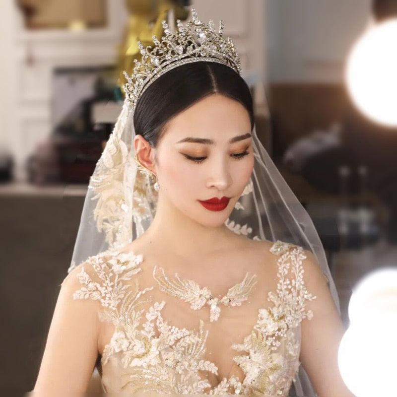 Baroque Bling Crystal Heart Bridal Tiaras Crown Big Rhinestone Pageant Diadem Bride bands Wedding