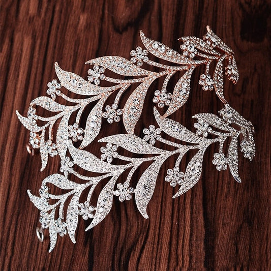 Luxury Silver Color Crystal Leaf Vine Bridal Tiaras Crowns