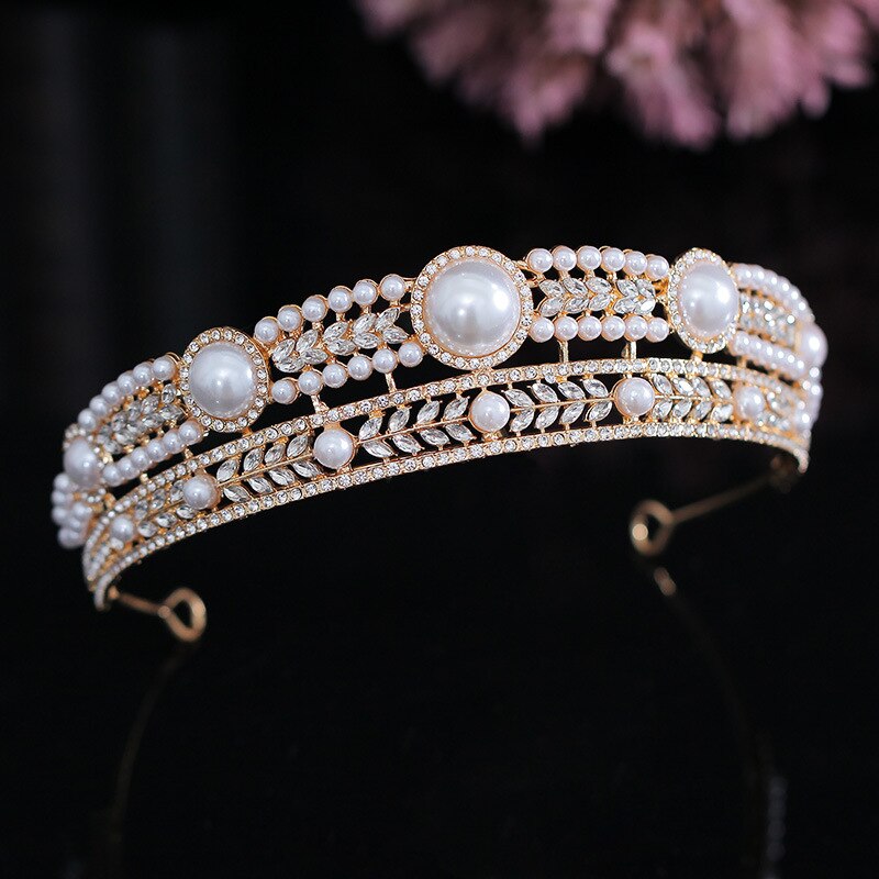 Baroque Gold Silver Color Tiaras And Crowns For Wedding Bride Party Crystal Pearls Diadems Rhineston