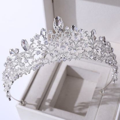 Baroque Retro Rose Gold Peach Crystal Bridal Tiaras Crown Rhinestone Pageant Diadem Veil Tiara