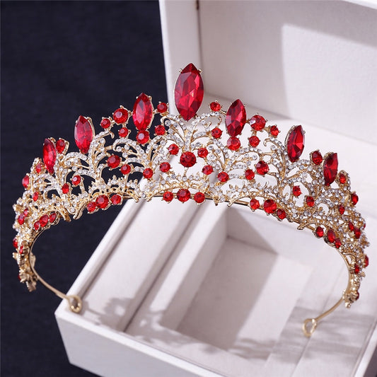 Baroque Crystal Red Tiaras Princess Crown for Diadem Bride Queen Bridal Crown
