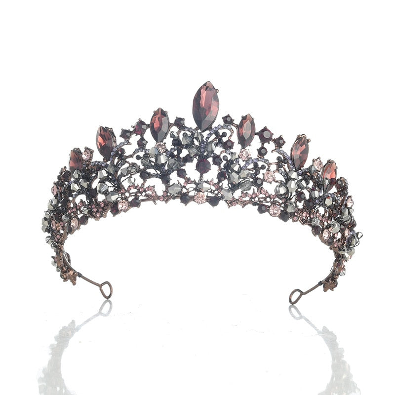 Baroque Vintage Violet Black Crystal Beads Heart Bridal Tiaras Crown Rhinestone Pageant Diadem