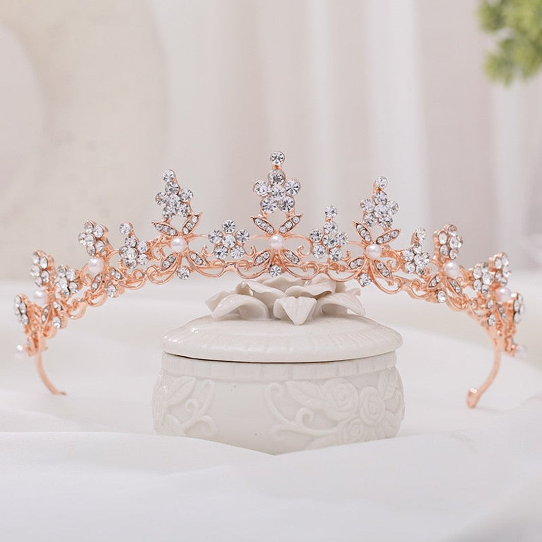 Rhinestone Flower Crown Bride Headdress Wedding Tiara Headband band Women Girl Rose Gold Crystal