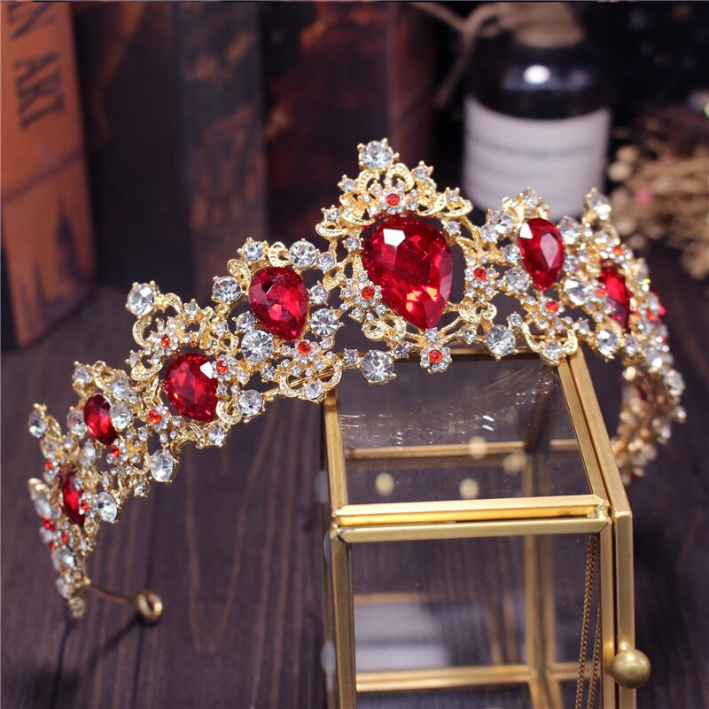 Red Crystal Crown Bridal Tiaras Pageant Party Birthday Tiara Crown Princess Diadem Bride