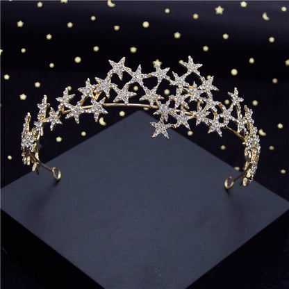 Baroque Metal Stars Rhinestone Crown Tiaras for Bride Queen Bridal Diadem Girls