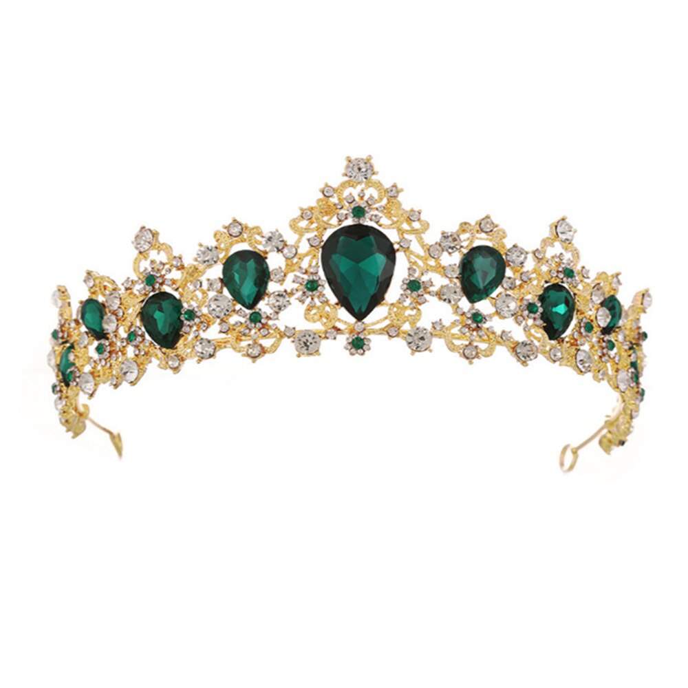 Baroque Green Crystal Bridal Tiaras Crown Vintage Gold Color Wedding Rhinestone Diadem Pageant Crown