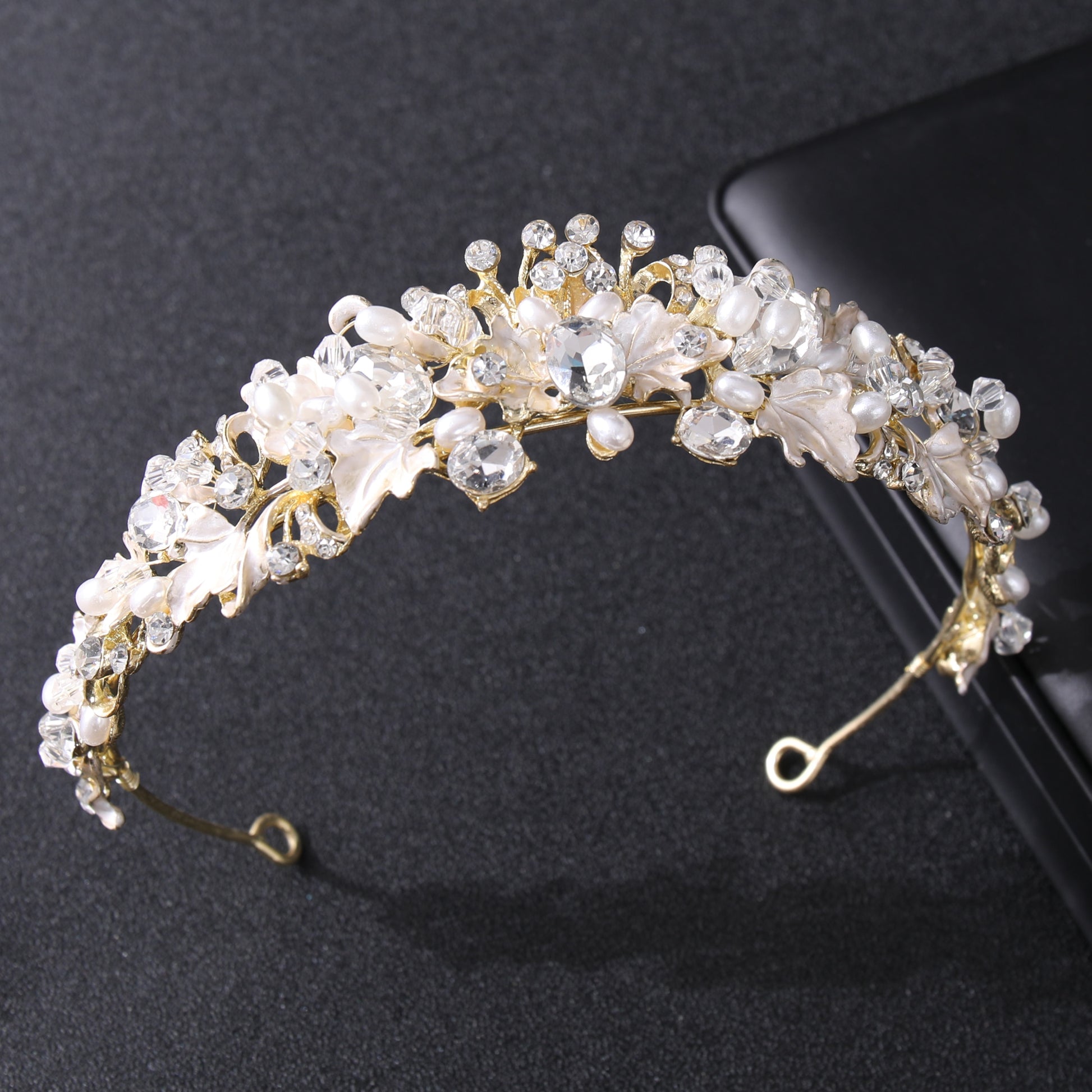 Silver Gold Color Pearl Crystal Crown Headband